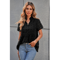 Black Swiss Dot Short Sleeve Flowy Top