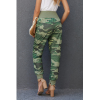 Green Camouflage Pocket Casual Pants With Slit