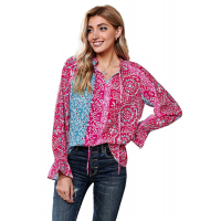 Rose Split Neck Printed Blouse