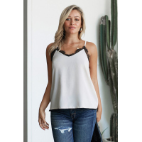 White Eyelash Lace Trim Cami Tank