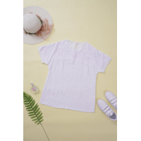 Floral Neck Short Sleeve Striped T-shirt