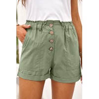 Army Green Cuffed High Waist Shorts