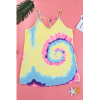 Tie Dye Strappy Crossed Neckline Tank Top