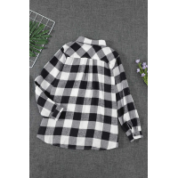 Black Buffalo Plaid Button Pocket Blouse