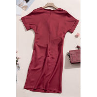 Red V Neck Cutout Inverted Pleat Bodycon Dress