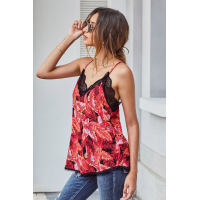 Red Print Lace Cami Tank