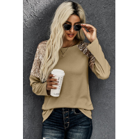 Apricot Sequin Shoulder Long Sleeve Top