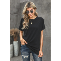 Black Round Neck Short Sleeve Solid Color Tee