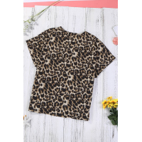 Leopard Hollow-out Neck Tee with Knot Hem