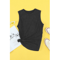 Black Round Neck Cotton Blend Tank