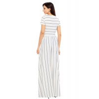 Grey Striped Ivory Short Sleeve Maxi Dress