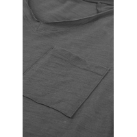 Gray V Neck Short Sleeves Cotton Blend Tee with Front Pocket and Side Slits