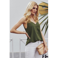 Green Spaghetti Strap Buttoned Tank Top