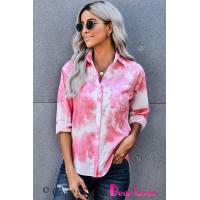 Pink Whirlwind Tie Dye Button Shirt with Pocket