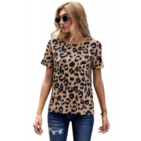 Crew Neck Leopard Print  Basic T-shirt