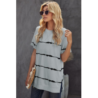 Gray Tie-dye Stripe Casual T-Shirt