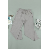 Gray Drawstring Elastic Waist Pockets Long Straight Legs Pants