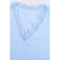 Sky Blue Sleeveless Eyelash Lace V Neck Tank Top