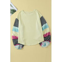 Apricot Striped Colorblock Long Sleeve Knit Top