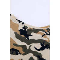 Green Camouflage Print Ruffled Cap Sleeve T-shirt