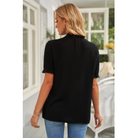 Black Lace Crochet Frilled Short Sleeve Top