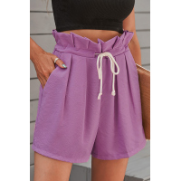 Purple Frilled Drawstring Waist High Rise Shorts