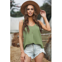 Green Button Textured Cotton Tank Top