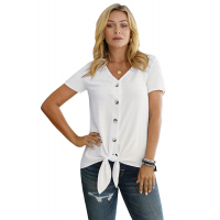 White Button Up Front Tie Detail Woven Top