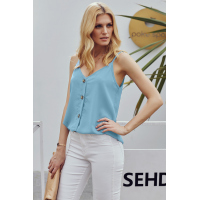 Sky Blue Spaghetti Strap Buttoned Tank Top