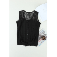 Black Lace Tie Front Button Tank Top