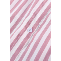 Pink Short Sleeve Buttoned Striped Print Blouse