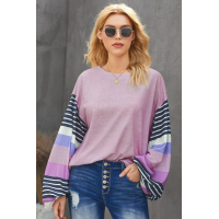 Purple Striped Colorblock Long Sleeve Knit Top