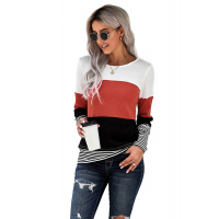 Stylish Colorblock Splicing Stripes Top