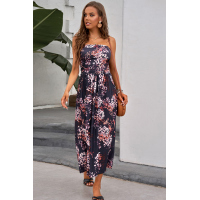 Purple Bohemian Bandeau Floral Print Maxi Dress