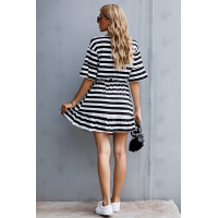 Black Stripes Ruffle Short Dress