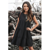 Black Pocket Tiered Ruffled Mini Dress