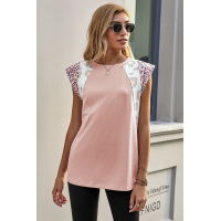 Pink Leopard Cap Sleeve Casual Top