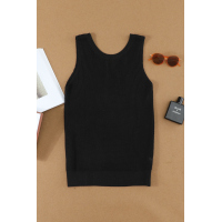 Black Crisscross Hollow-out Knit Tank Top