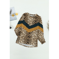 Chevron Colorblock Splicing Leopard Long Sleeve Top