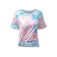 Knit Tie-dye Chest Pocket T-shirt with Cuffed Sleeves