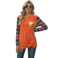 Sequin Splicing Colorful Stripes Long Sleeve Top