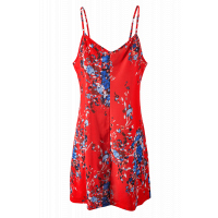 Orange Floral Pattern Buttoned Slip Cami Dress