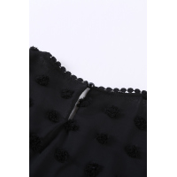 Black Polka Dot Lace Lantern Sleeve Blouse