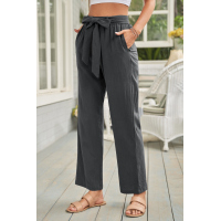 Black Elastic Waist Drawstring Wide Leg Pants