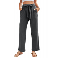 Black Elastic Waist Drawstring Wide Leg Pants