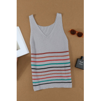 Multicolor Stripes Gray Knit Tank Top