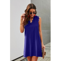 Blue Eyelash V Neck Sleeveless Shift Mini Dress