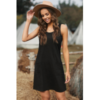 Black Sleeveless Pocketed Casual Swing Mini Dress