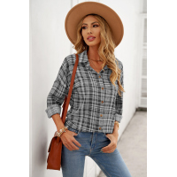 Gray Relaxed Fit Plaid Button Shirt