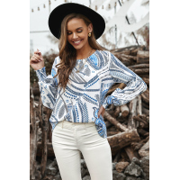 White Printed Lantern Sleeve Top